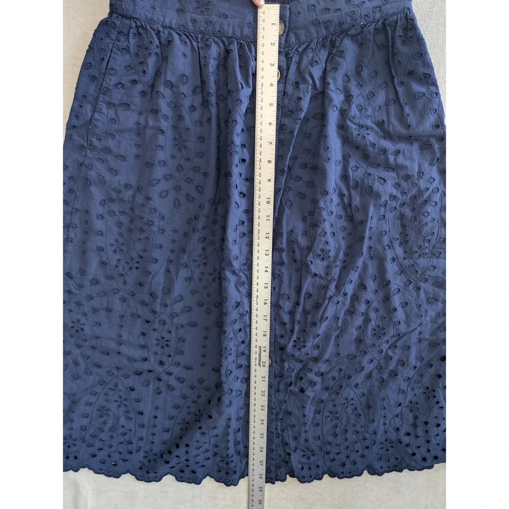 LOFT Blue Eyelet Cotton Midi Skirt Size 8 Button Front A-Line Lined Cottagecore - Picture 4 of 6